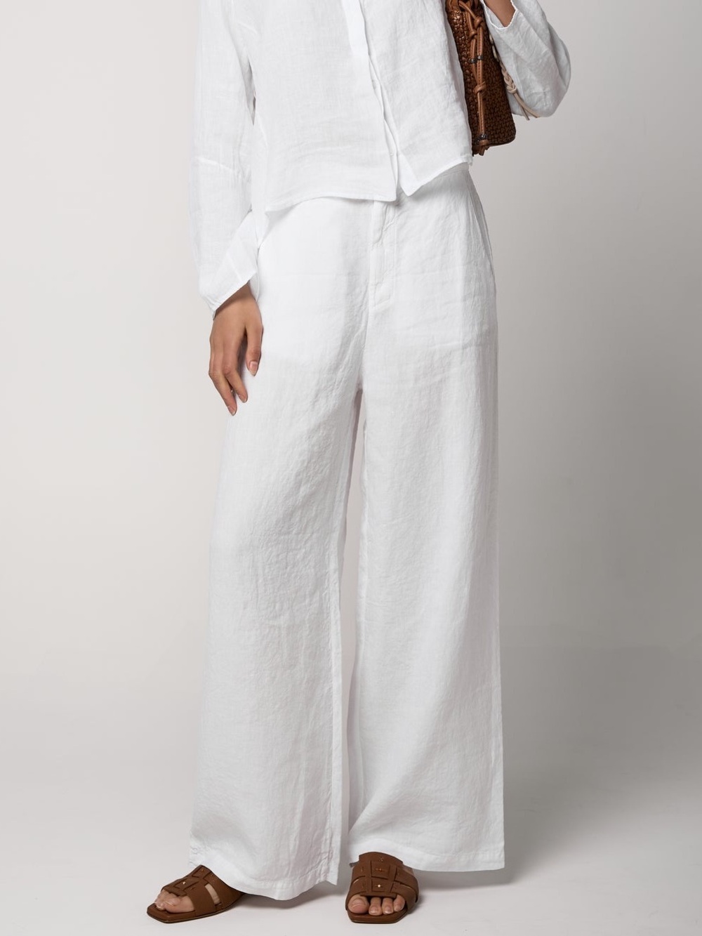 Transit Par-Such G163 Linen Blend Wide Leg Pants Ivory Size 4 L Made Italy